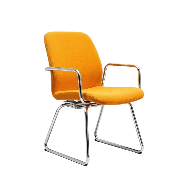 Chaise visiteur en tissu moutarde reconditionnée